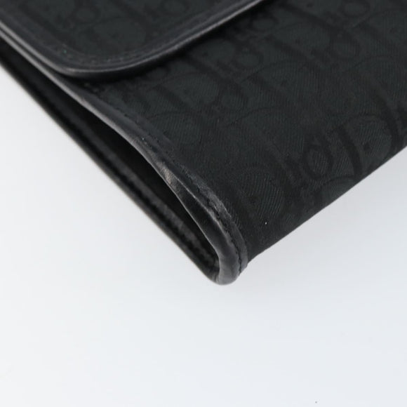 Christian Dior Trotter Canvas Chain Shoulder Bag Black Gold Auth bs31374