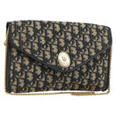 Christian Dior Trotter Canvas Chain Shoulder Bag Navy Gold Auth bs31375-1