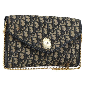 Christian Dior Trotter Canvas Chain Shoulder Bag Navy Gold Auth bs31375