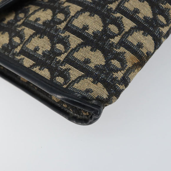 Christian Dior Trotter Canvas Chain Shoulder Bag Navy Gold Auth bs31375