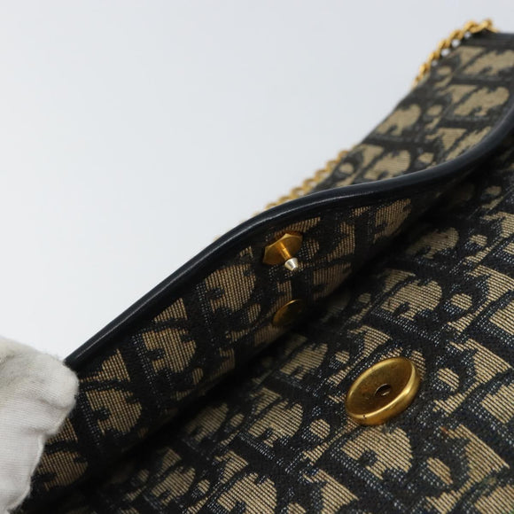 Christian Dior Trotter Canvas Chain Shoulder Bag Navy Gold Auth bs31375