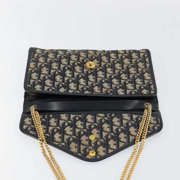 Christian Dior Trotter Canvas Chain Shoulder Bag Navy Gold Auth bs31375