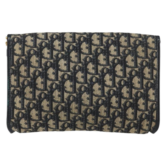 Christian Dior Trotter Canvas Chain Shoulder Bag Navy Gold Auth bs31375