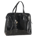 PRADA Hand Bag Enamel Black Silver Auth bs31379-1