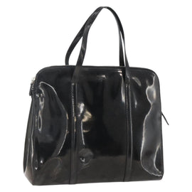 PRADA Hand Bag Enamel Black Silver Auth bs31379