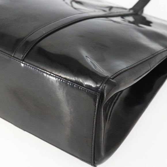 PRADA Hand Bag Enamel Black Silver Auth bs31379