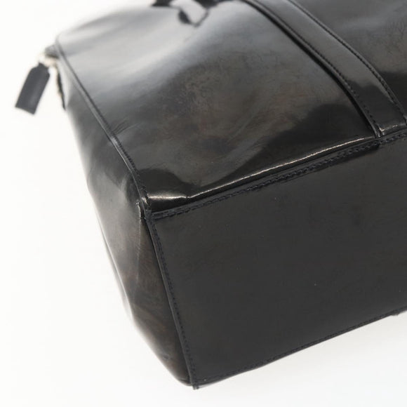 PRADA Hand Bag Enamel Black Silver Auth bs31379