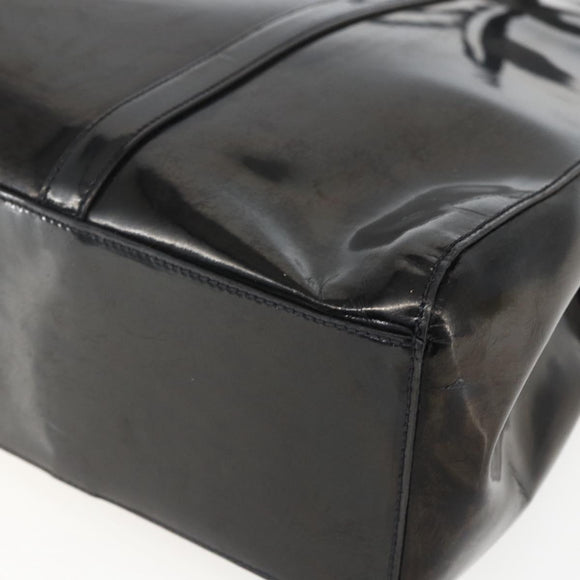 PRADA Hand Bag Enamel Black Silver Auth bs31379