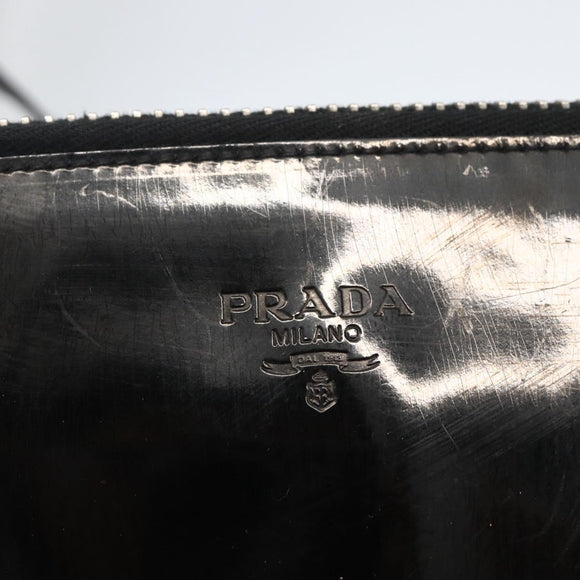 PRADA Hand Bag Enamel Black Silver Auth bs31379