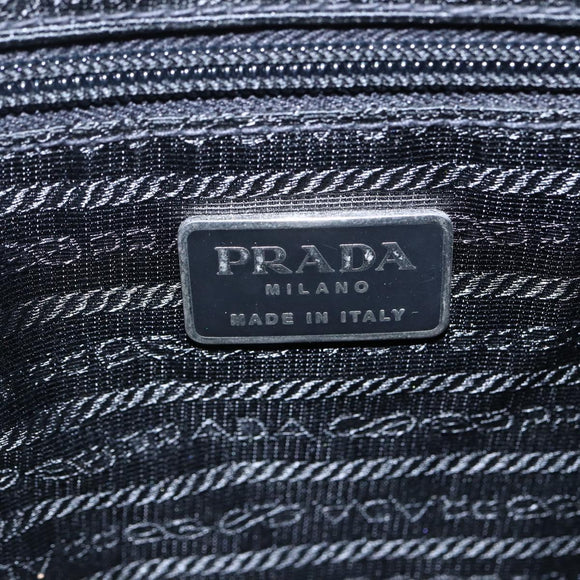 PRADA Hand Bag Enamel Black Silver Auth bs31379