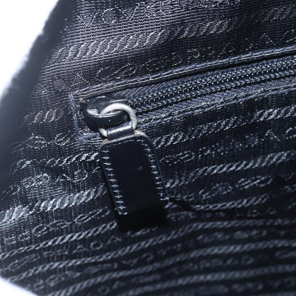 PRADA Hand Bag Enamel Black Silver Auth bs31379