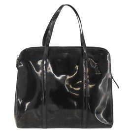 PRADA Hand Bag Enamel Black Silver Auth bs31379 - 0