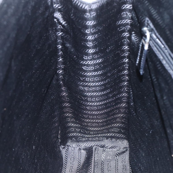 PRADA Hand Bag Enamel Black Silver Auth bs31379