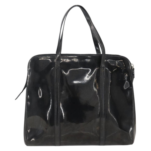 PRADA Hand Bag Enamel Black Silver Auth bs31379