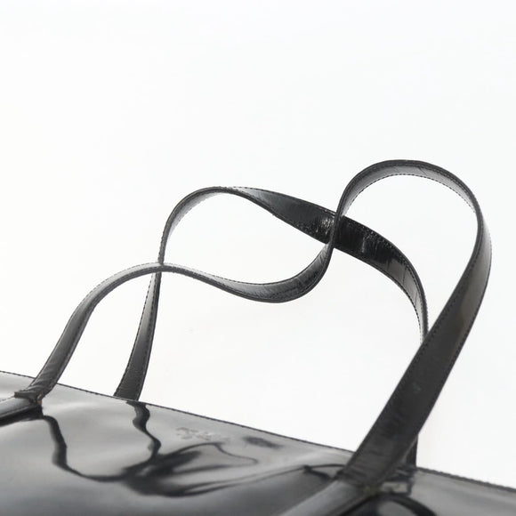 PRADA Hand Bag Enamel Black Silver Auth bs31379