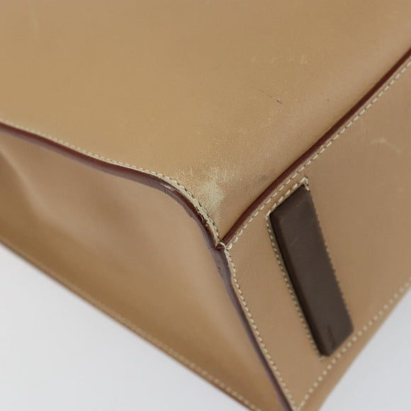 PRADA Tote Bag Leather Beige Silver Auth bs31380