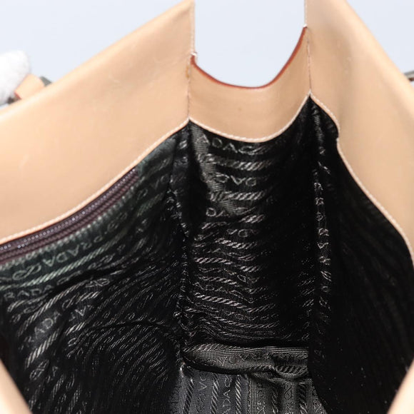 PRADA Tote Bag Leather Beige Silver Auth bs31380