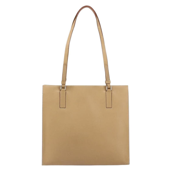 PRADA Tote Bag Leather Beige Silver Auth bs31380