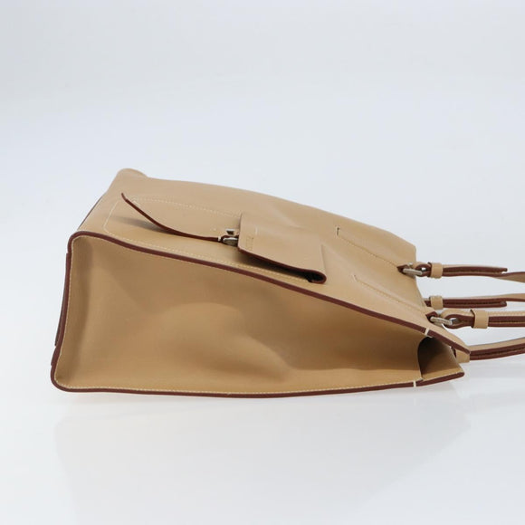 PRADA Tote Bag Leather Beige Silver Auth bs31380