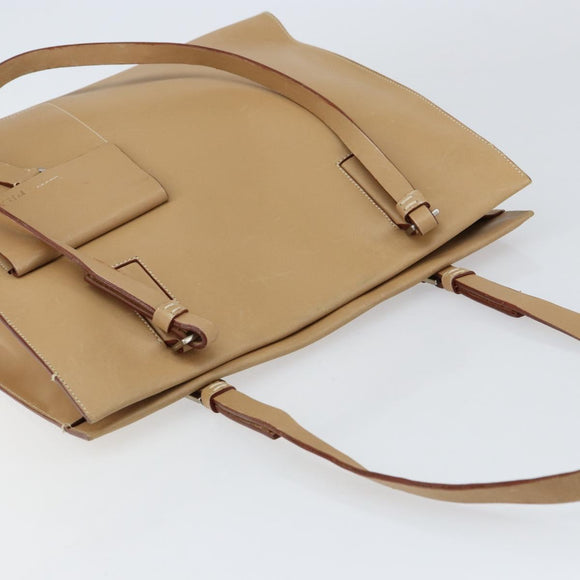 PRADA Tote Bag Leather Beige Silver Auth bs31380