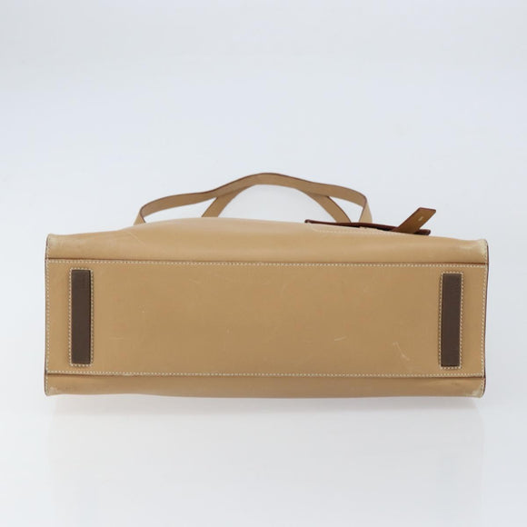 PRADA Tote Bag Leather Beige Silver Auth bs31380