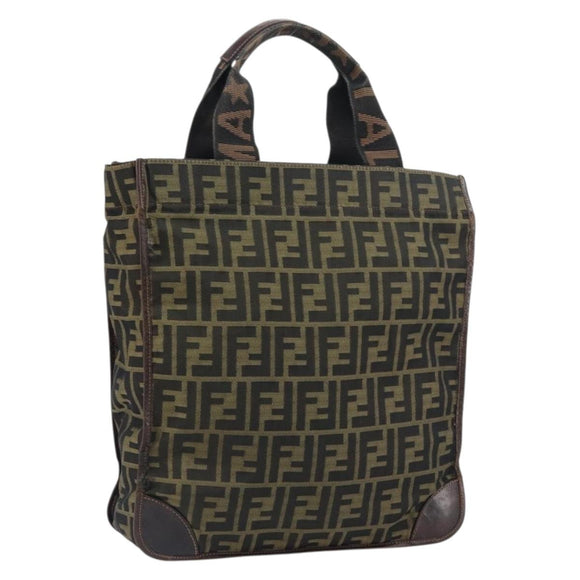 FENDI Zucca Canvas Tote Bag Black Brown Auth bs31385