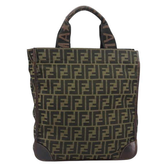 FENDI Zucca Canvas Tote Bag Black Brown Auth bs31385