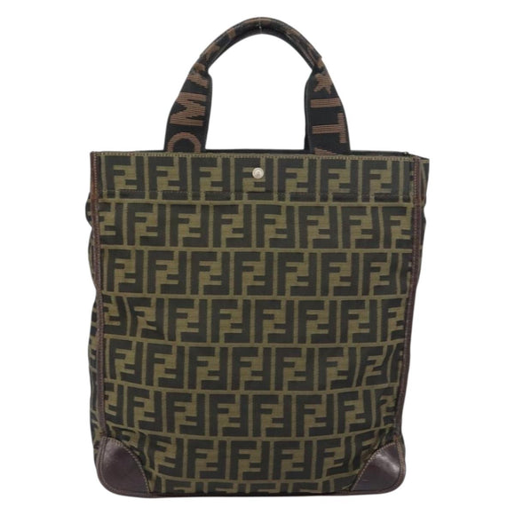 FENDI Zucca Canvas Tote Bag Black Brown Auth bs31385