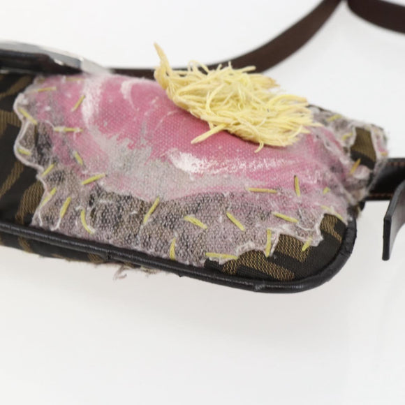 FENDI Zucca Canvas Mamma Baguette Shoulder Bag Black Brown Auth bs31386