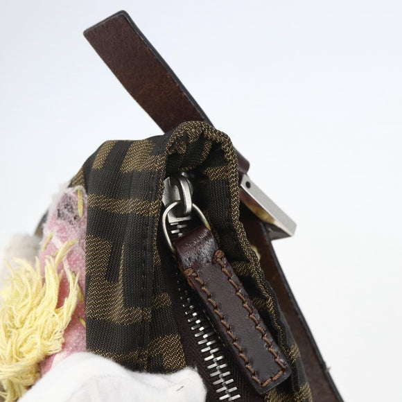 FENDI Zucca Canvas Mamma Baguette Shoulder Bag Black Brown Auth bs31386