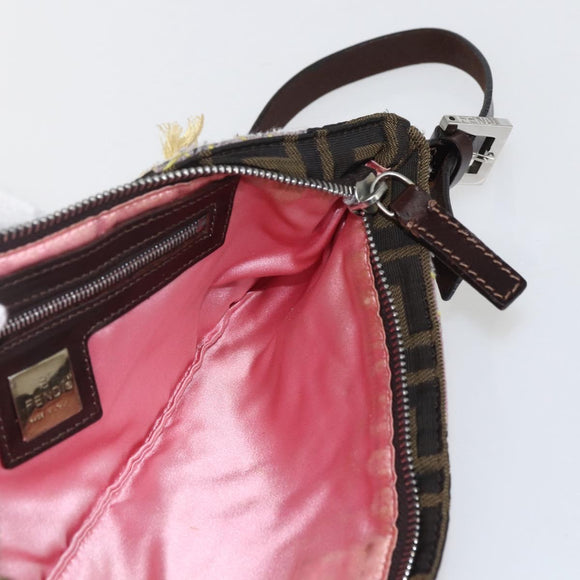 FENDI Zucca Canvas Mamma Baguette Shoulder Bag Black Brown Auth bs31386