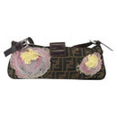 FENDI Zucca Canvas Mamma Baguette Shoulder Bag Black Brown Auth bs31386-2