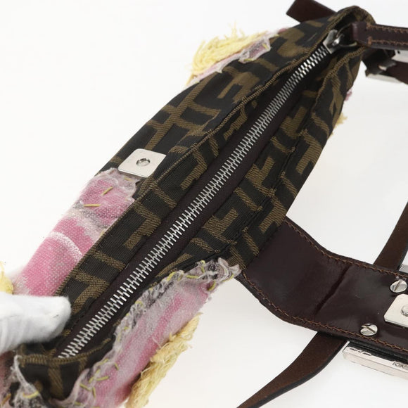 FENDI Zucca Canvas Mamma Baguette Shoulder Bag Black Brown Auth bs31386