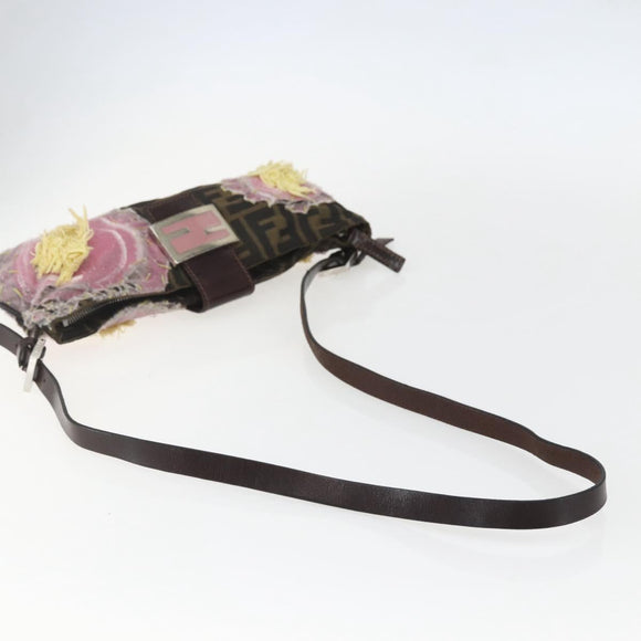 FENDI Zucca Canvas Mamma Baguette Shoulder Bag Black Brown Auth bs31386