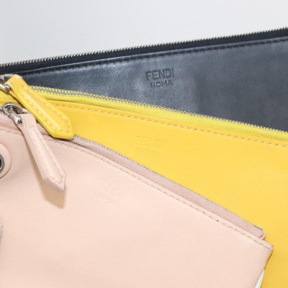 FENDI Triplet Clutch Bag Leather Multicolor Silver Auth bs31387