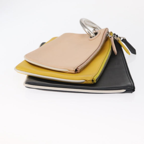 FENDI Triplet Clutch Bag Leather Multicolor Silver Auth bs31387