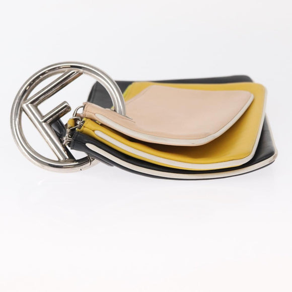 FENDI Triplet Clutch Bag Leather Multicolor Silver Auth bs31387