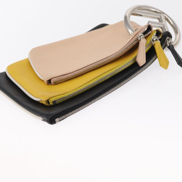 FENDI Triplet Clutch Bag Leather Multicolor Silver Auth bs31387