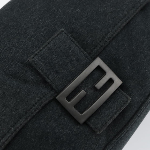 FENDI Mamma Baguette Shoulder Bag Cotton Gray Auth bs31388