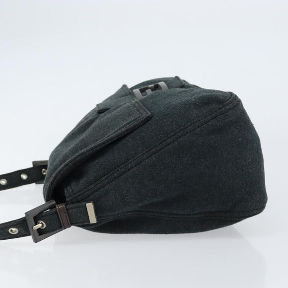 FENDI Mamma Baguette Shoulder Bag Cotton Gray Auth bs31388