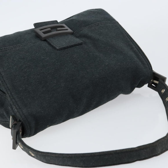 FENDI Mamma Baguette Shoulder Bag Cotton Gray Auth bs31388