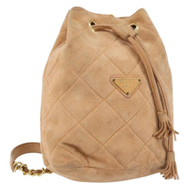 PRADA Chain Shoulder Bag Suede Orange Gold Auth bs31389