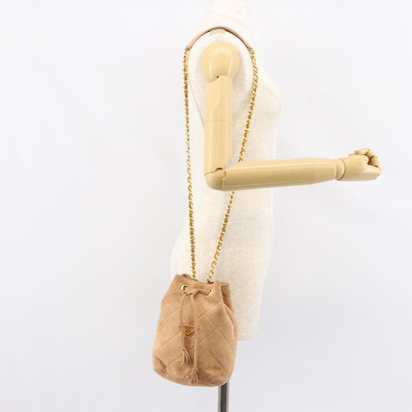 PRADA Chain Shoulder Bag Suede Orange Gold Auth bs31389