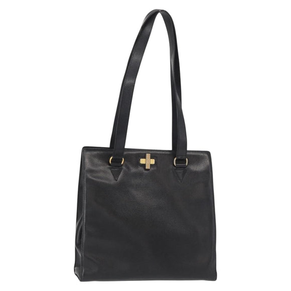 CELINE Tote Bag Leather Black Gold Auth bs31390