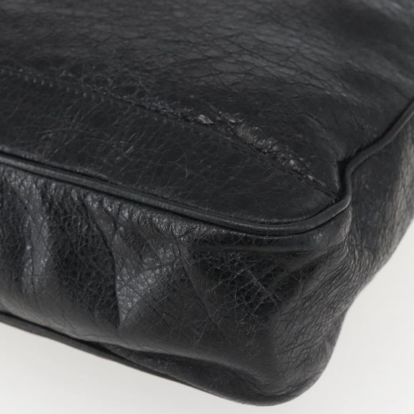 BALENCIAGA Business Bag Leather Black Silver Auth bs31393