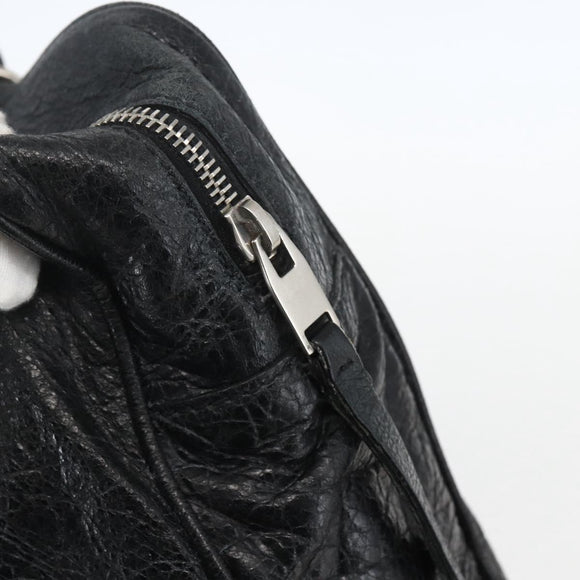 BALENCIAGA Business Bag Leather Black Silver Auth bs31393