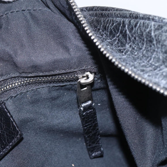 BALENCIAGA Business Bag Leather Black Silver Auth bs31393