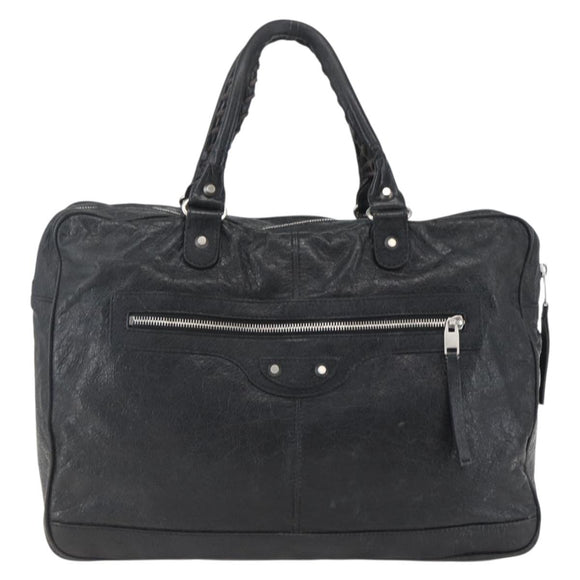 BALENCIAGA Business Bag Leather Black Silver Auth bs31393