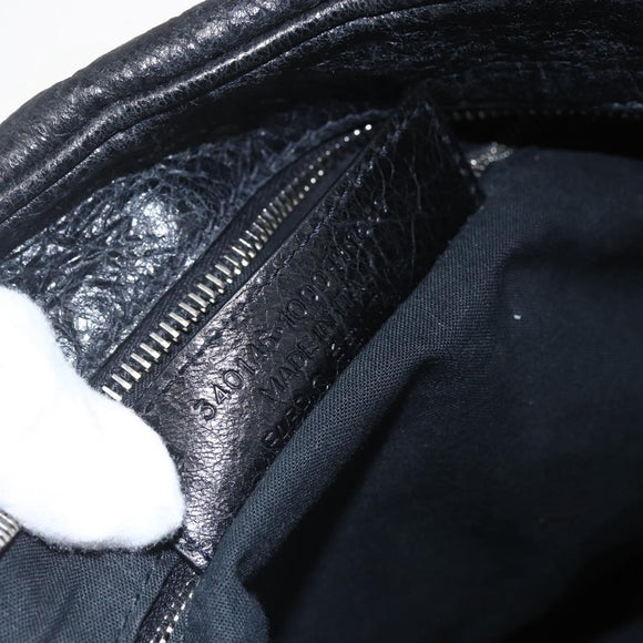 BALENCIAGA Business Bag Leather Black Silver Auth bs31393