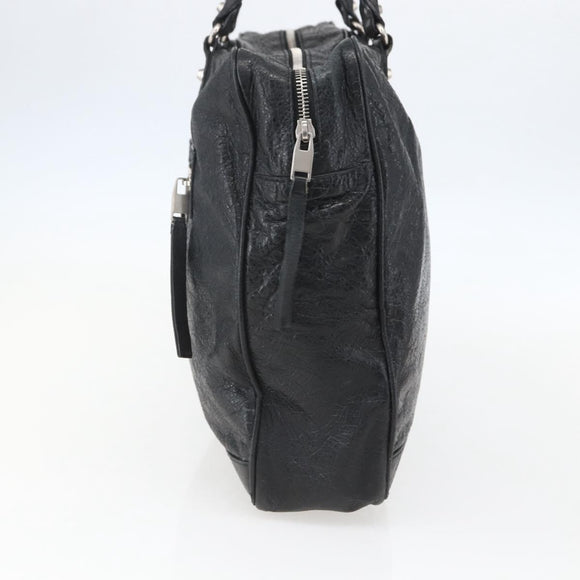 BALENCIAGA Business Bag Leather Black Silver Auth bs31393